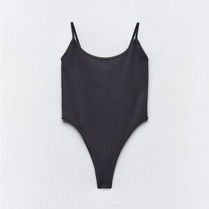Zara charcoal grey stretch spaghetti strap bodysuit